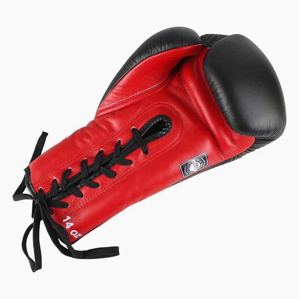 Thai boxing gloves Twins Special BGLL-1 Black-Red with laces  - Image 4